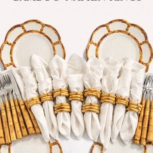 Set of 10 Bamboo Napkin Rings and Cutlery Set - Natural Bamboo